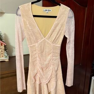 I.AM.GIA Pale Pink Lace Long-Sleeve V-Neck Dress